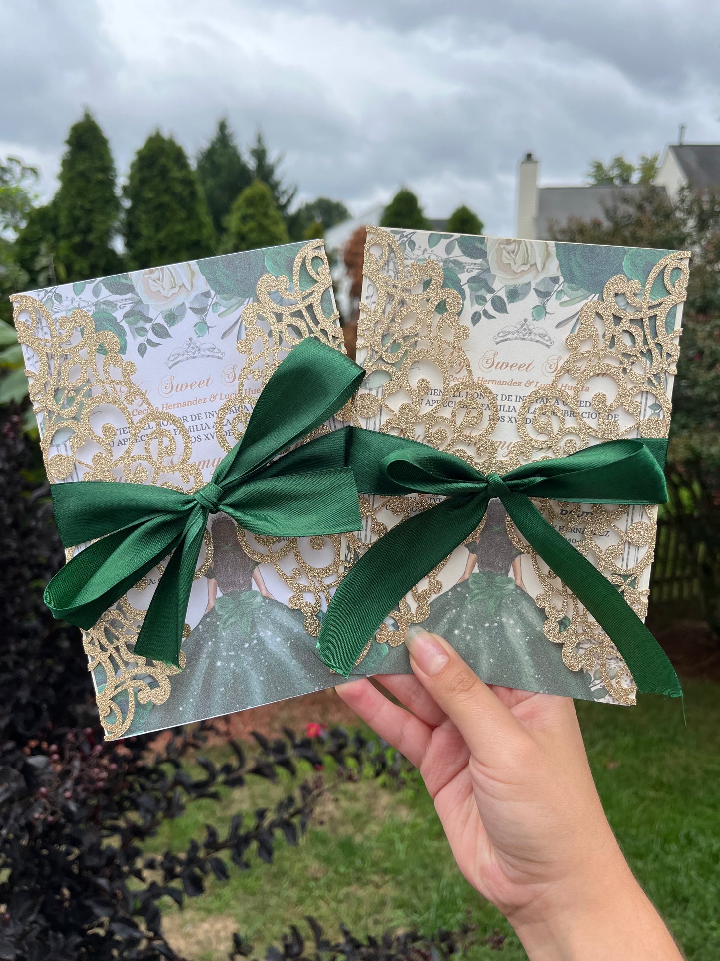 Emerald & Gold Laser-Cut Sweet 16 / Quinceañera Invitation