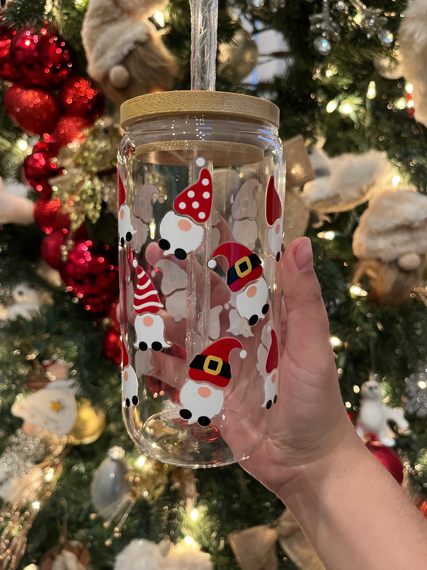 Santa Gnomes Holiday Glass Cup