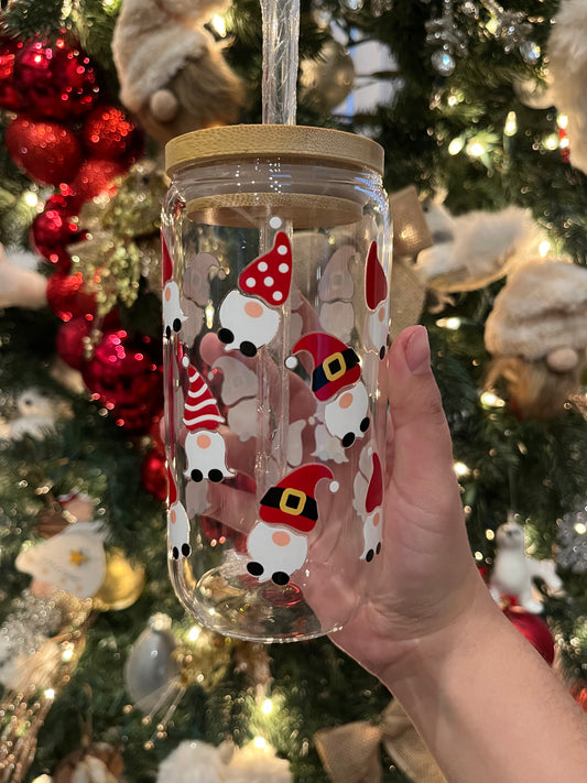 Santa Gnomes Holiday Glass Cup